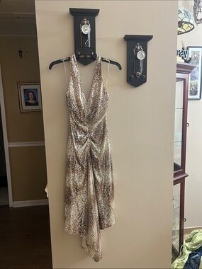 Badgley Mischka Gold Sequin Halter Backless Dress